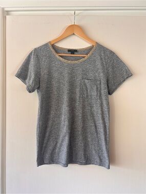 J. Crew Gray Pocket Tee with Metallic Gold Trim